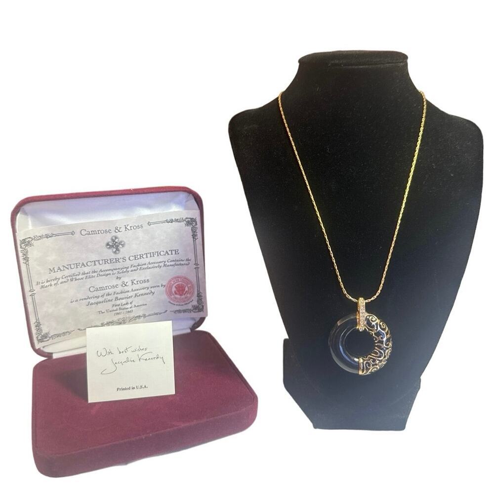 NOS Camrose and Kross Jackie Kennedy “Parisian Circle' Pendant Necklace with Box